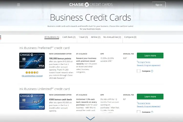 Chase Business Cards