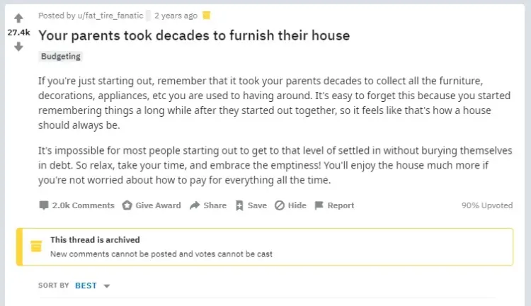  Your parents took decades to furnish their house
