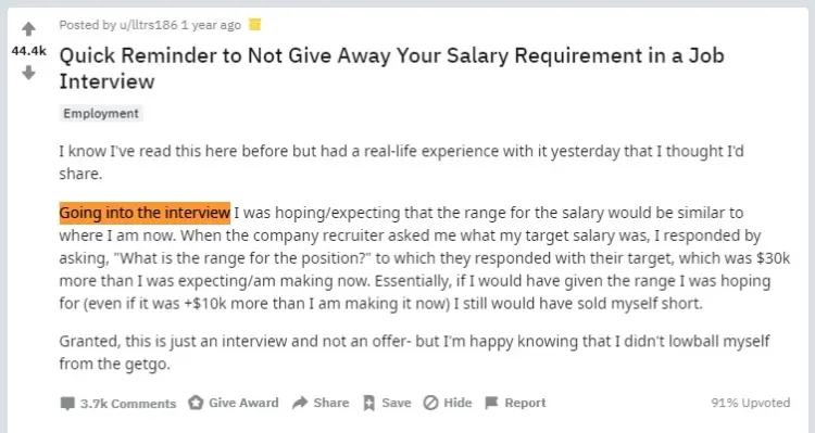  Quick Reminder to Not Give Away Your Salary Requirement in a Job Interview