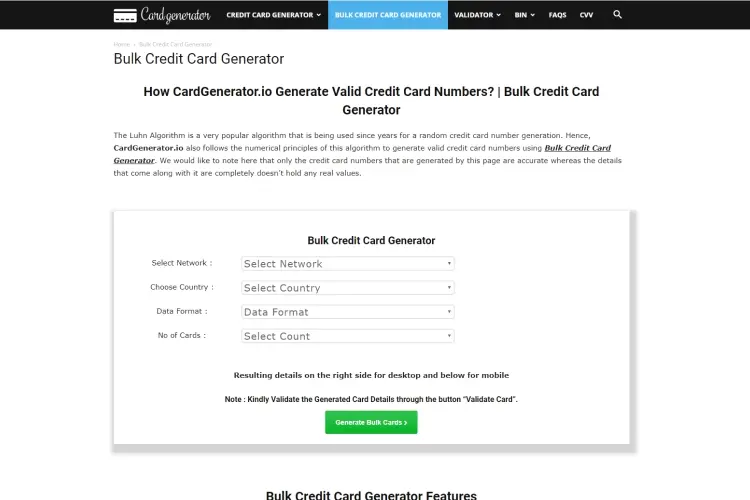 Bulk Credit Card Generator: